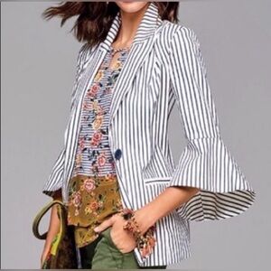 Cabi Ticking Stripe Bell Sleeve Jacket